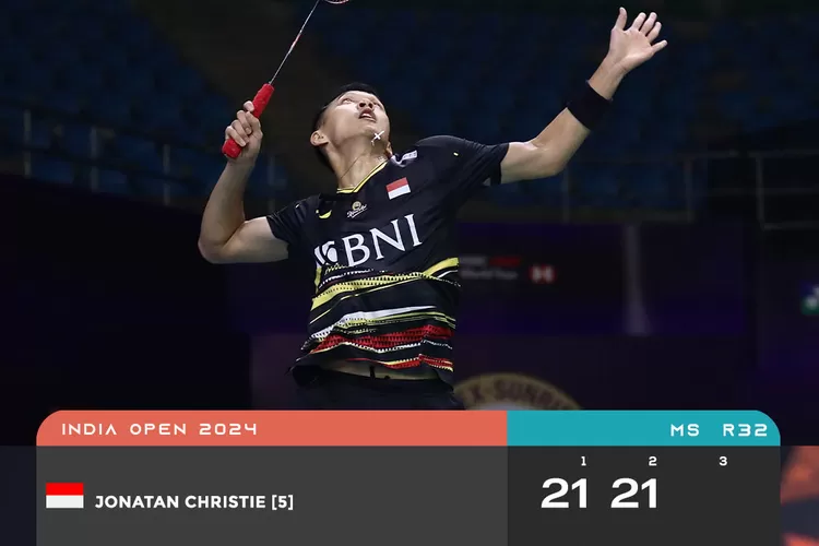 Jonatan Christie menghadapi lawan berat di 16 besar India Open 2024, Kamis (18/1/2024). (Humas PBSI)
