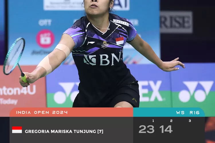 Gregoria Mariska Tunjung gagal maju ke perempat final India Open 2024 setelah kalah dari Yeo Jia Min di 16 besar. (Humas PBSI)