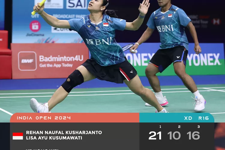 Pasangan ganda campuran Rehan/Lisa tersingkir di 16 besar India Open 2024. (Humas PBSI)