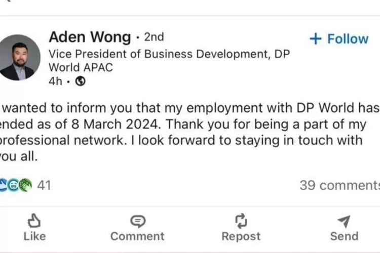 Aden Wong konfirmasi di media sosial