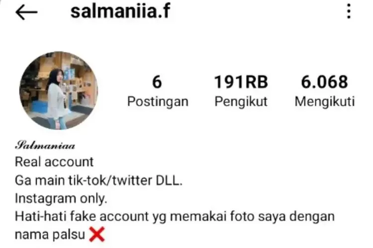 Akun Salmania atau Salma (Tangkap Layar)