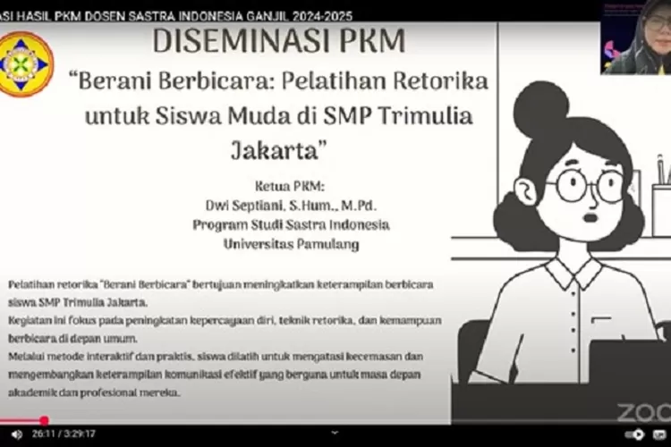 Menyemai Ikhtisar Sastra dan Bahasa Indonesia melalui Diseminasi Hasil PKM Dosen dan Mahasiswa Sastra Indonesia Unpam (Tangkap Layar)