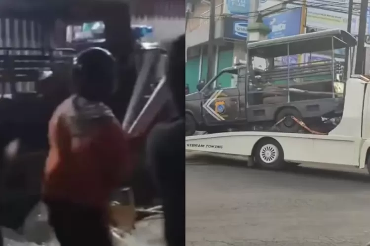 Potret momen oknum driver makanan online lakukan pengrusakan pada mobil polisi dari Polsek Godean ((Instagram/poldajogja - Instagram/merapi_uncover))
