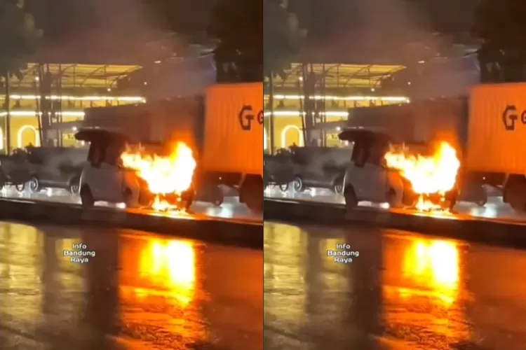 Potret insiden Wuling Air EV terbakar di Bandung, Jawa Barat, pada Sabtu, 5 Juli 2025.  ((Instagram.com/@groupotomotif1990))