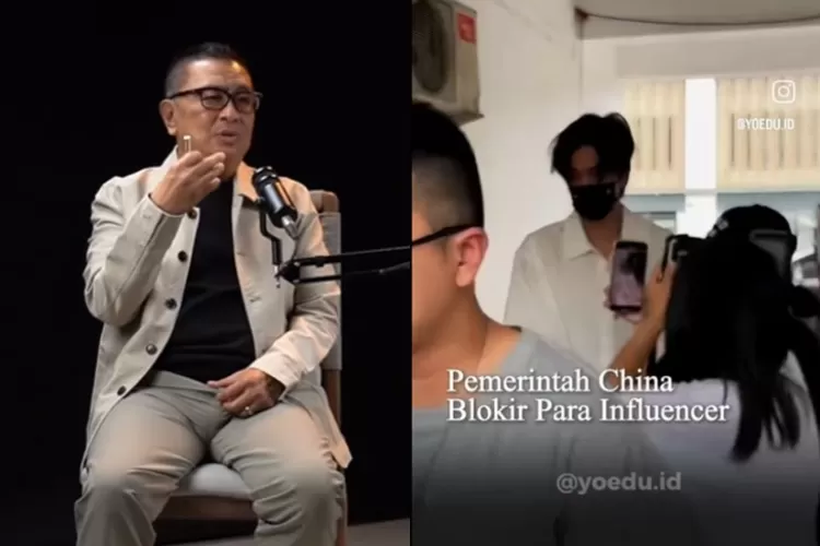Host kenamaan di Tanah Air, Helmy Yahya (kiri) dan tangkapan layar cuplikan konten soal pemblokiran akun influencer di China (kanan).  ((Instagram.com/@helmyyahya))