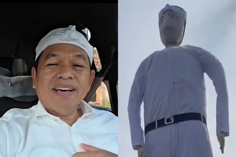 Gubernur Jawa Barat, Dedi Mulyadi (kiri) dan patung raksasa mirip sang gubernur karya warga di Tasikmalaya (kanan).  ((Instagram.com/@dedimulyadi71 - @sekitargarut))