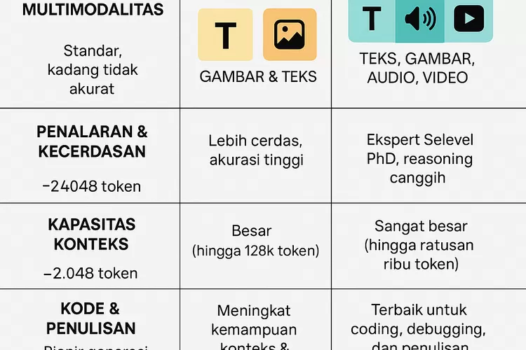 Perbandingan model GPT 3, 4 dan 5. (inforgrafis by Chat GPT)