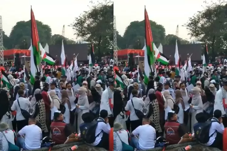 Mengintip aksi bela palestina di kantor Kedubes AS, DKI Jakarta, pada Minggu, 12 Oktober 2025. ((X.com/@LieaNur))