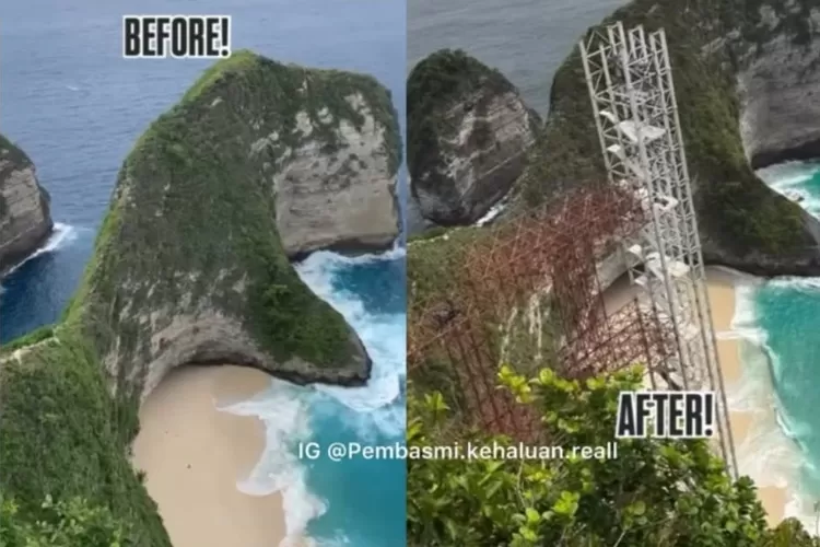 Gubernur Bali perintahkan pembongkaran bangunan lift kaca tebing Pantai Kelingking, Nusa Penida ((Instagram.com/@pembasmi.kehaluan.reall))