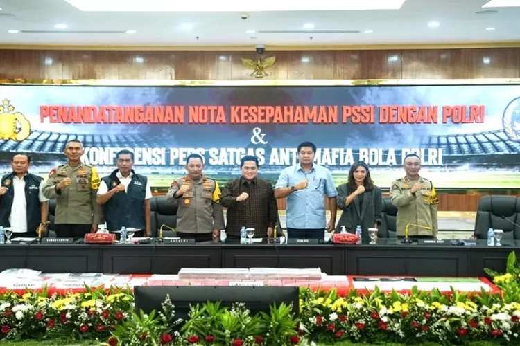 Konferensi Pers Satgas Anti Mafia Bola di Mabes Polri, Jakarta, Rabu (13/12/23). 