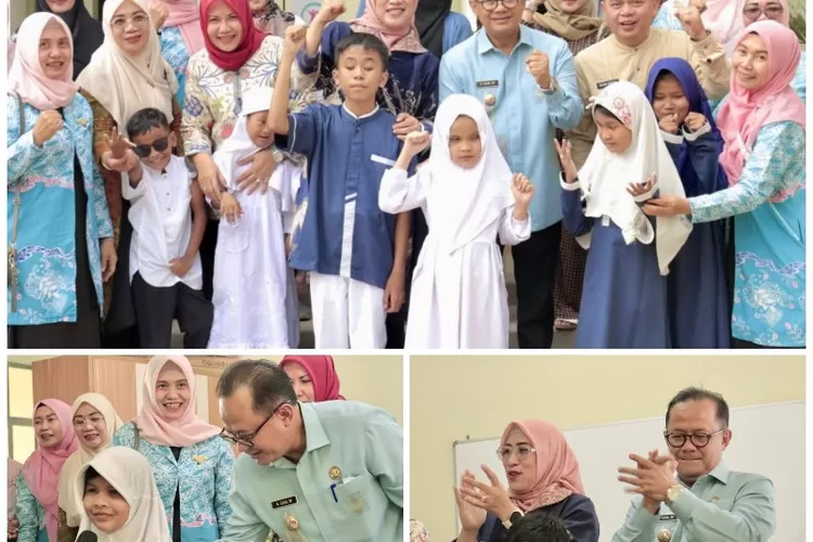 Pj Wali Kota Bekasi R Gani Muhamad dan istri saat Kunker ke SLB Patriot Kota Bekasi