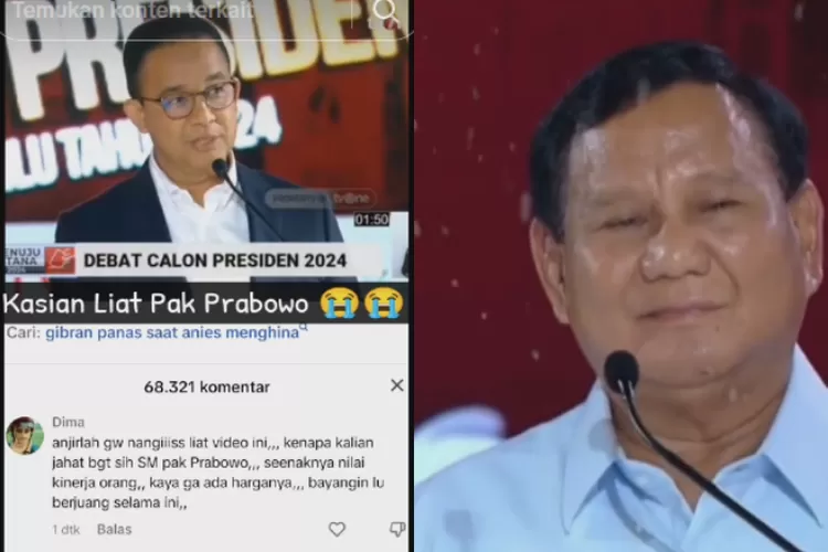 Beredar sebuah video Prabowo Subianto menangis dalam debat capres ketiga (TikTok/@adithyairawans/@ratuvalir)