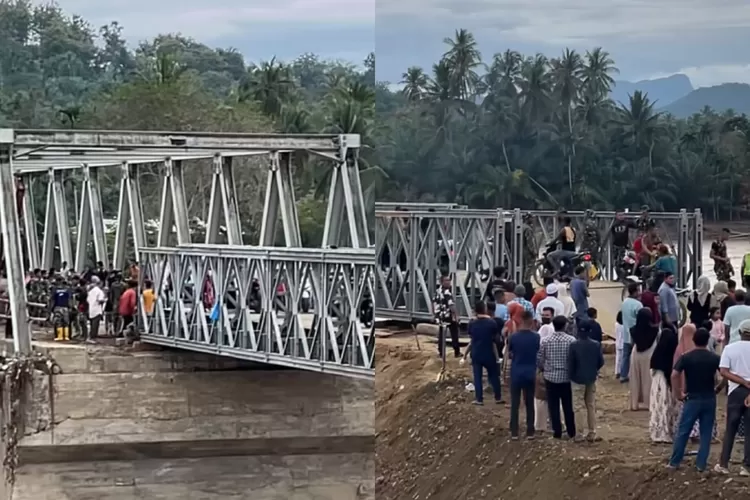 Jembatan Bailey Teupin Mane mulai difungsikan untuk mobilisasi warga. (TikTok/pakcik_coffe88)