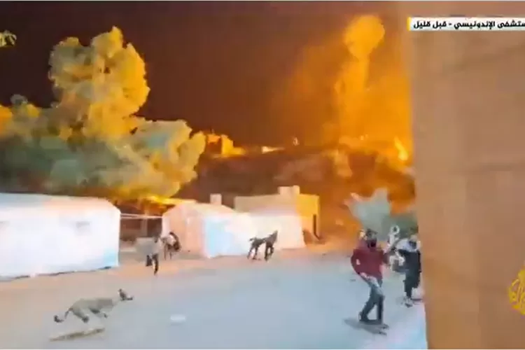 Israel tembakkan 11 rudal untuk serbu wilayah Rumah Sakit Indonesia di Gaza yang sebabkan bahan bakar menjadi habis. (Foto: Tangkapan Layar Video Twitter.com/ @QudsNen)