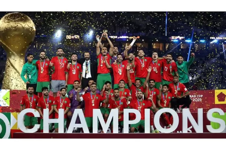 Timnas Maroko tampil sebagai juara Piala Arab FIFA 2025 usai kalahkan Yordania 3-2 di Stadion Lusail, Lusail, Qatar. (CWM)
