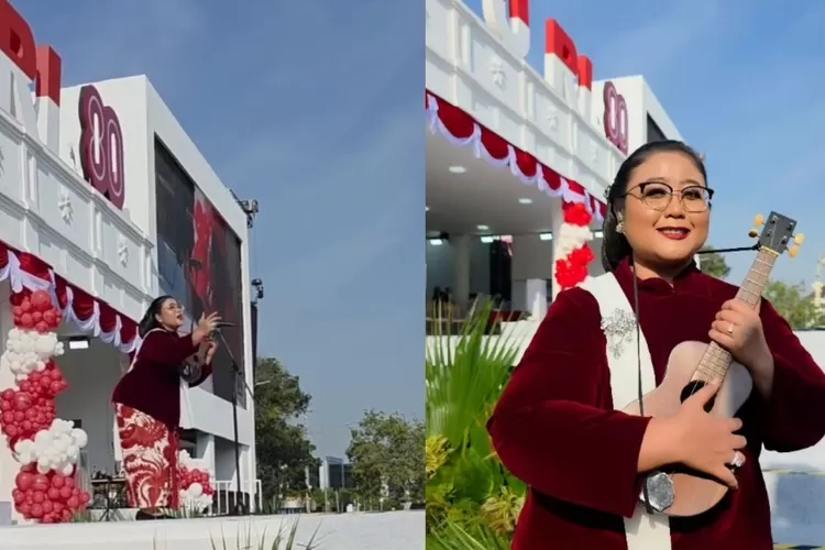 Foto - Endah Laras, penyanyi keroncong asal Solo, tampil anggun dengan kebaya janggan merah saat membawakan &ldquo;Tanah Airku&rdquo; di Istana Merdeka. (Foto/Instagram - endahlaras_)