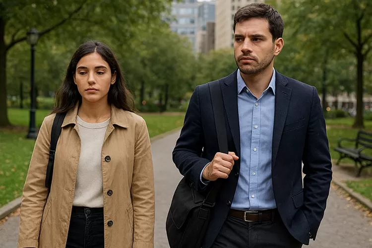 Pasangan muda berjalan di taman kota, simbol generasi yang menunda menikah karena alasan ekonomi dan karier. Foto: AI (Sewaktu.com)