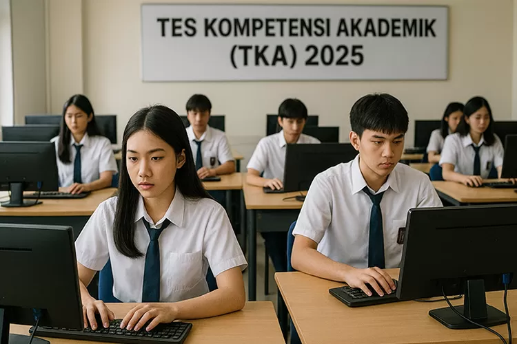 Siswa SMA mengikuti Tes Kompetensi Akademik (TKA) 2025 di ruang ujian berbasis komputer. Foto: Ilustrasi AI (Sewaktu,.com)