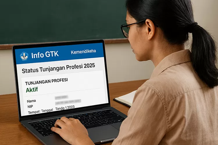 Ilustrasi Guru memantau status Tunjangan Profesi 2025 melalui portal Info GTK Kemendikbud. Foto: AI (Sewaktu.com)