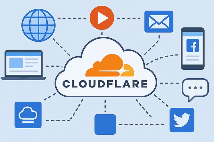 Ilustrasi Tampilan sistem jaringan Cloudflare yang menjadi infrastruktur banyak layanan internet global. Foto AI.