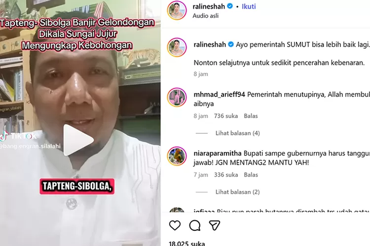 Raline Shah menunjukkan kondisi banjir di Medan sambil menyerukan perhatian pada kerusakan lingkungan di Sumatra. Foto: Instagram/@ralineshah