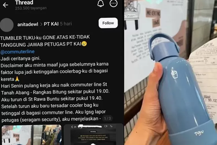 Viral Kasus Tumbler Hilang di KRL, Begini Penjelasan Resmi dari KAI. Foto: Istimewa.