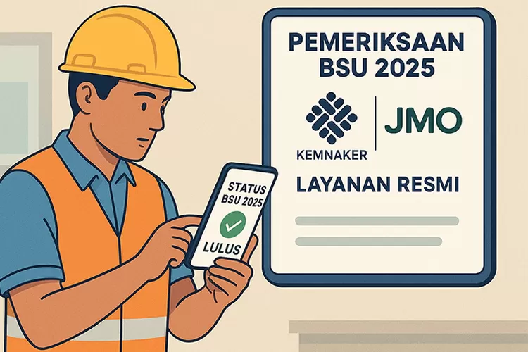 Ilustrasi Pekerja memeriksa status BSU 2025 menggunakan layanan resmi Kemnaker dan JMO. Foto: AI.