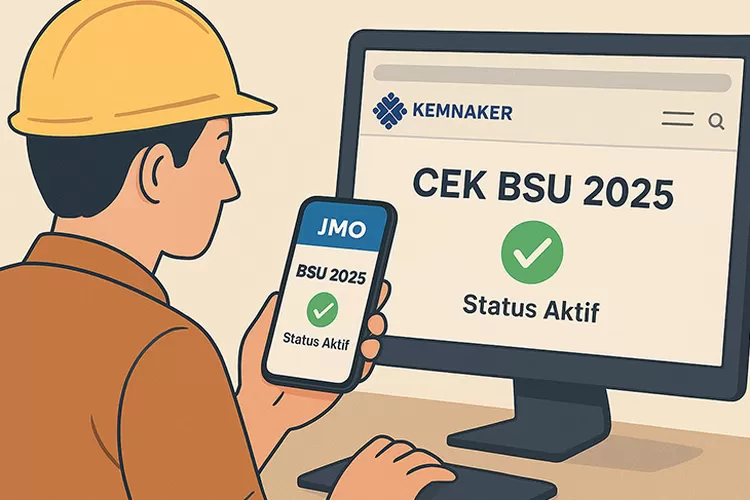 Ilustrasi Tampilan menu cek BSU di aplikasi JMO dan situs resmi Kemnaker. Foto: AI.