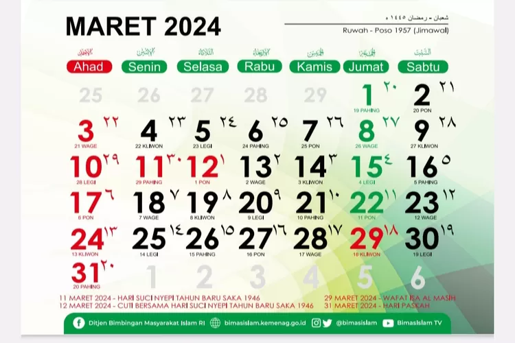 Kalender 2024 Penanggalan Hijriyah Versi Kemenag Sudah Dirilis, Cuti ...