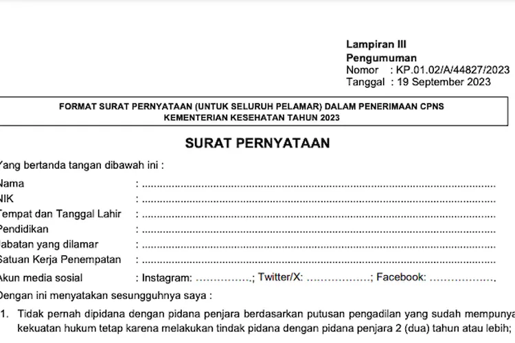 Contoh Pengisian Surat Pernyataan Cpns Kemenkumham Vrogue Co