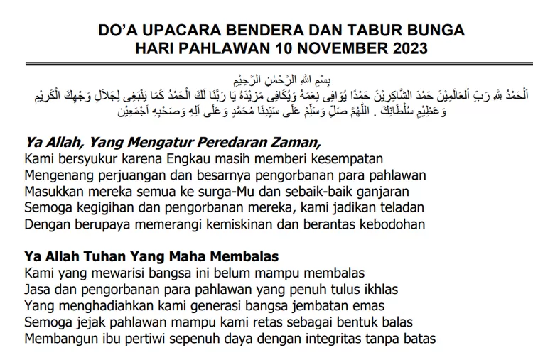 Link Download Pdf Teks Doa Upacara Hari Pahlawan November Dan Susunan Acara Resmi