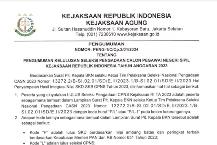 LINK Pengumuman CPNS KEJAKSAAN 2023 di Mana? DOWNLOAD PDF Daftar Nama