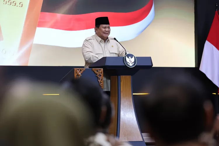 Presiden Prabowo Subianto memaparkan strategi kemandirian ekonomi Indonesia saat meresmikan Layanan Bank Emas di Jakarta, Rabu (26/2). (Dok. Tim Media Prabowo Subianto)