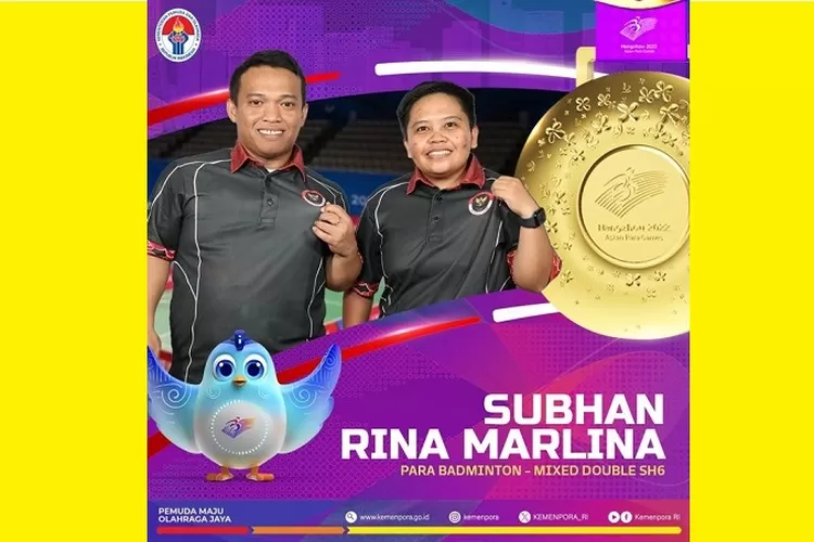 Rina Marlina/Subhan sukses mempersembahkan medali emas dalam debutnya di Asian Para Games (AiPG) Hangzhou 2022, Kamis (26/10/2023) (Kemenpora)