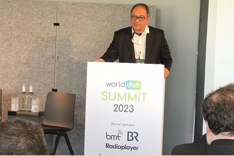Direktur Utama LPP RRI, Hendrasmo,  dalam forum World DAB Summit 2023, yang berlangsung di Munich, Jerman, Rabu (8/11/2023) (Ist)