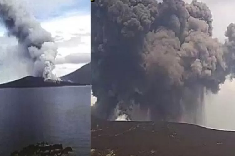 Gunung Anak Krakatu kembali erupsi Selasa (5/12/2023) pagi dengan melontarkan abu setinggi 875 meter (Ist)