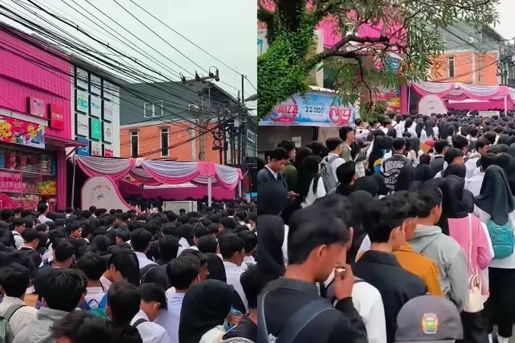 Tangkapan layar fenomena antrean panjang pelamar kerja di sebuah toko ritel di Cianjur, Jawa Barat.  (Instagram/cianjurtea_)