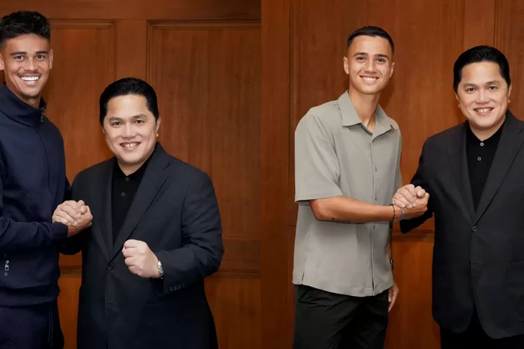 Mees Hilgers dan Eliano Rejinders bersama Ketua Umum PSSI Erick Thohir. (X/@erickthohir)
