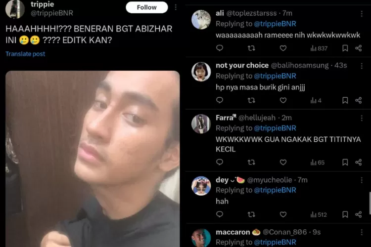Postingan X tentang foto tak senonoh pria diduga Abidzar (X @trippieBNR)