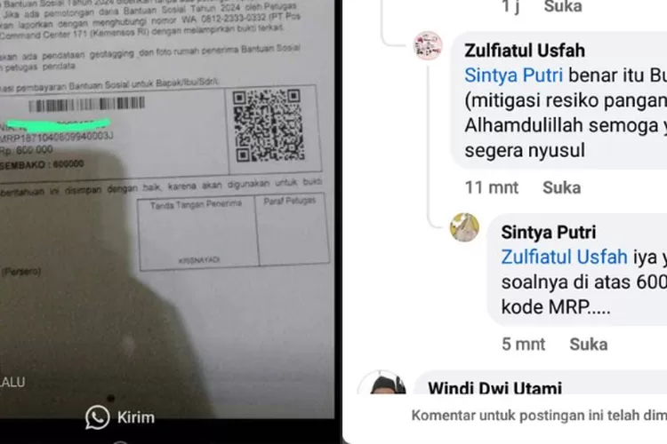 Kode MRP dan tulisan Tahap 1 di undangan pencairan bansos di pos bikin KPM gagal paham. (Facebook Heris Purnomo)