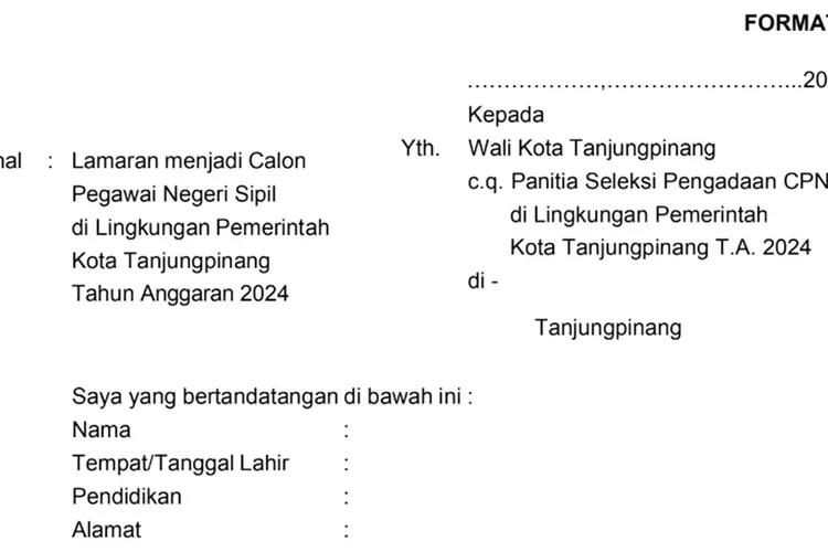 Ukuran Kertas Surat Lamaran CPNS 2024 yang Benar Per Instansi, Kertas HVS, Folio, A4 atau F4 (Format Surat Lamaran Seleksi CPNS Pemerintah Kota Tanjung Pinang Tahun 2024 )