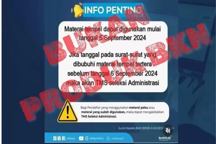 Cek Fakta: Surat yang Dibubuhi Meterai Tempel Wajib Bertanggal 6 September 2024 dan Setelahnya, BKN Pastikan Hoaks (SS Instagram @bkngoidofficial)