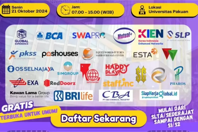 Job Seeker Merapat! Ada Job Fair di Universitas Pakuan Bogor, dari BCA hingga Kawan Lama Group Buka Lowongan