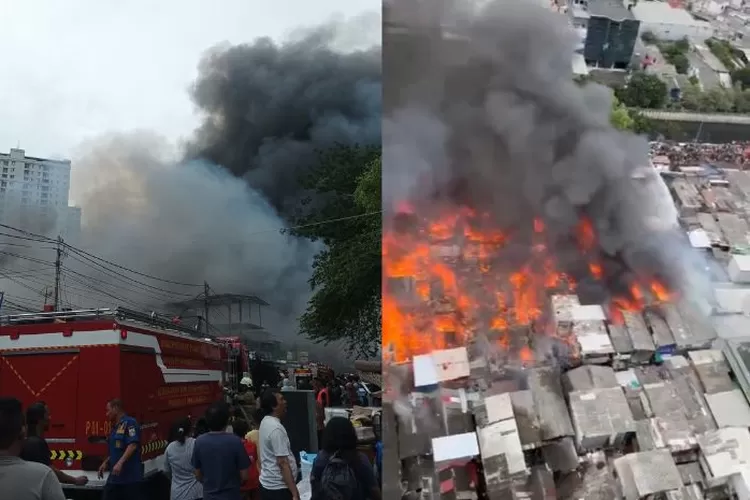 Breaking News: Kebakaran di Kemayoran, 23 Unit Mobil Pemadam Dikerahkan (Kolase foto/ x.com/ @MJ2 dan @crunchyyummie)