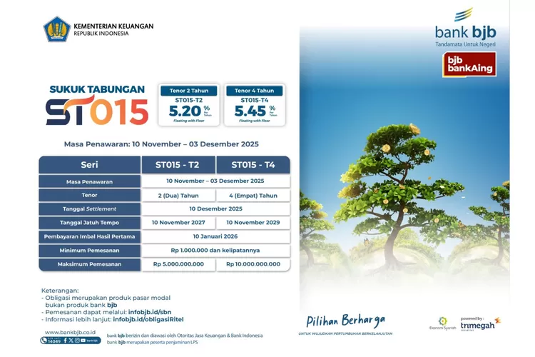 Investasi Jadi Kebutuhan Utama, bank bjb Buka Penawaran Sukuk Tabungan ST015