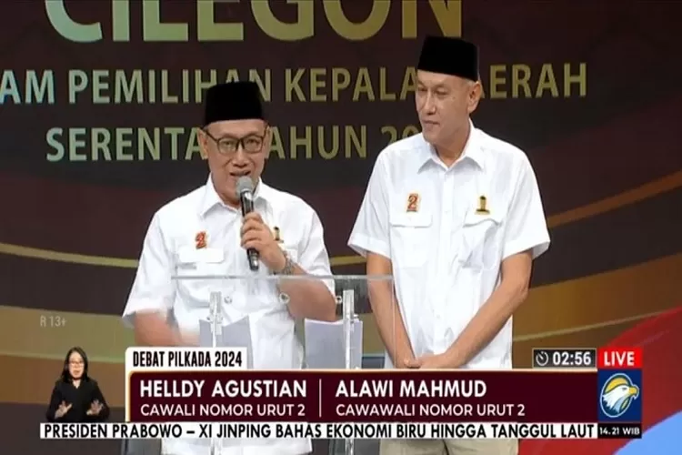 Calon Wali Kota dan Wakil Wali Kota Cilegon nomor urut 2, Helldy Agustian dan Alawi Mahmud (Foto: Youtube Metro TV))