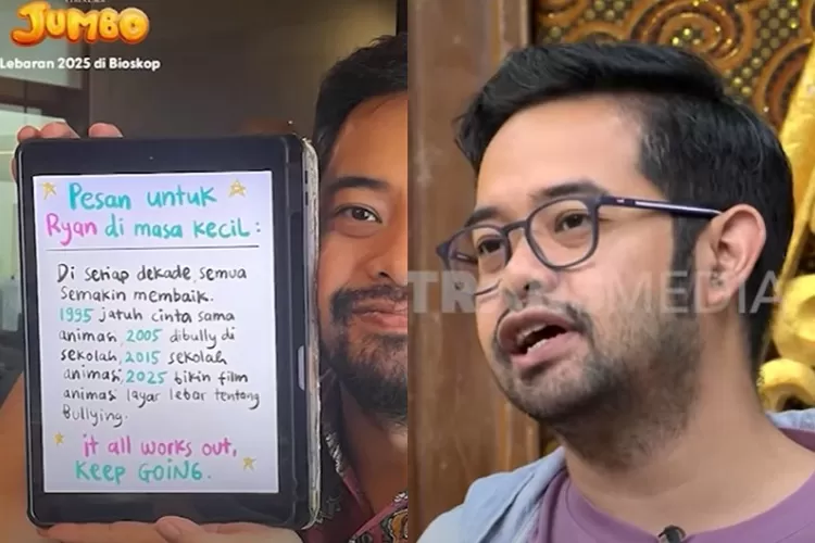 Sutradara film animasi &lsquo;Jumbo&rsquo;, Ryan Adriandhy (kanan) yang mengaku pernah dibully semasa kecil (kiri). (YouTube.com/TRANS7)