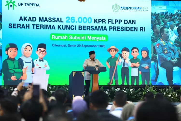 Prabowo Subianto saat sambutan pada Akad Massal 26.000 Rumah KPR Bersubsidi (foto: TOPMEDIA)