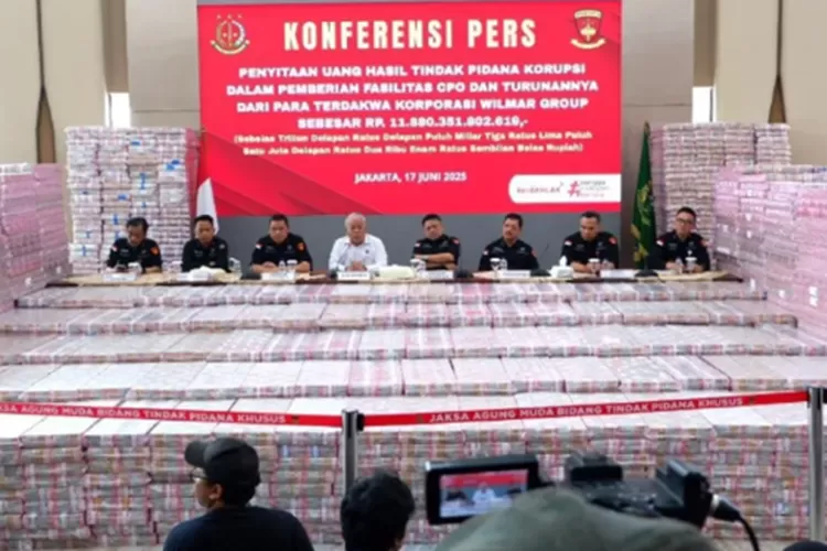 Potret uang senilai Rp11 Triliun yang disita Kejaksaan Agung dalam kasus korupsi CPO Wilmar. (Foto/Kejaksaan RI.)