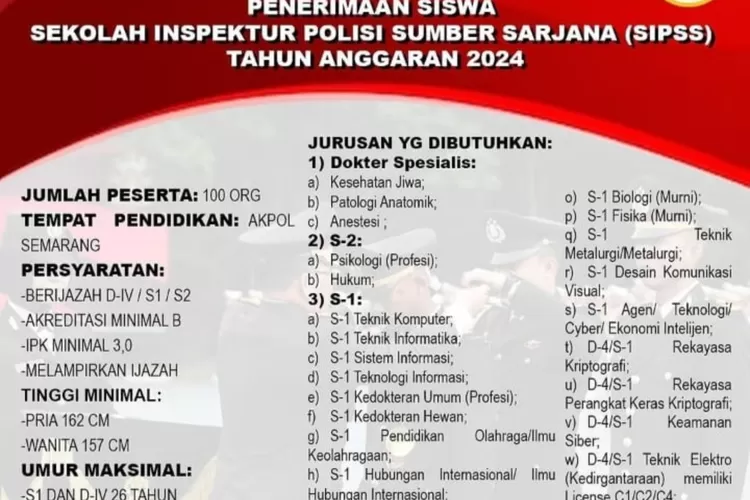 Pendaftaran SIPSS 2024 Polri Dibuka Gratis, Cek Syaratnya Yuk ...